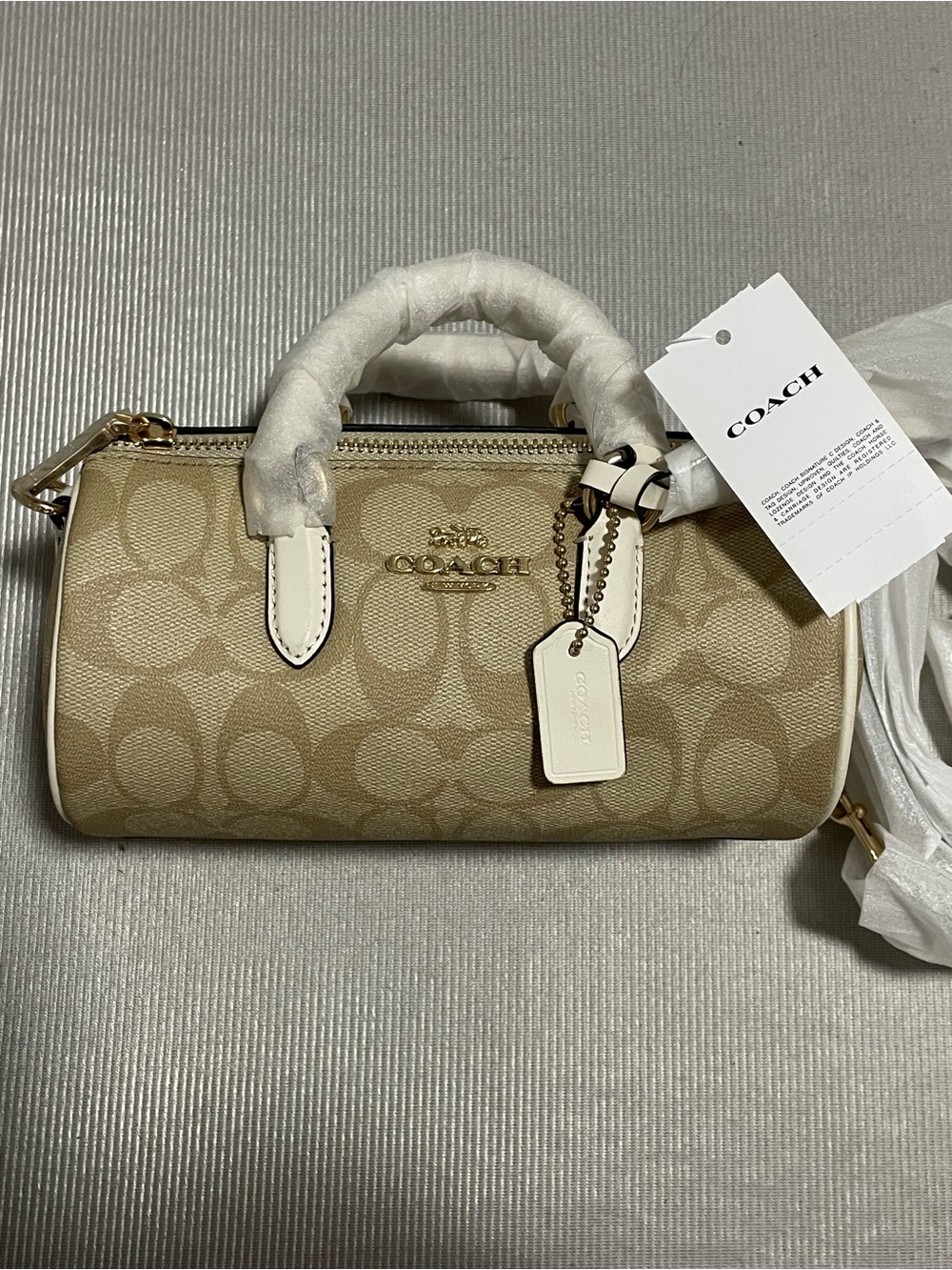 COACH Khaki Signature Mini Satchel with Chalk Trim